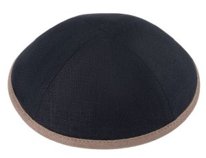 Picture of iKippah Black Linen with Mid Brown Rim Size 4